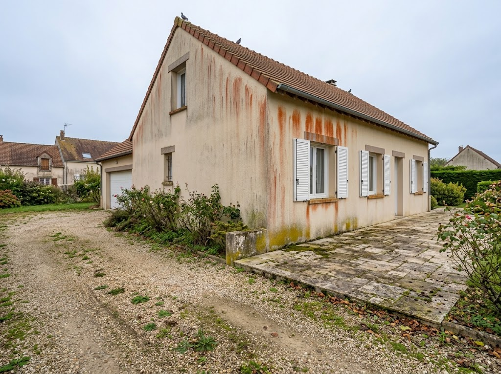 Traces rouges, vertes ou noires sur une façade
